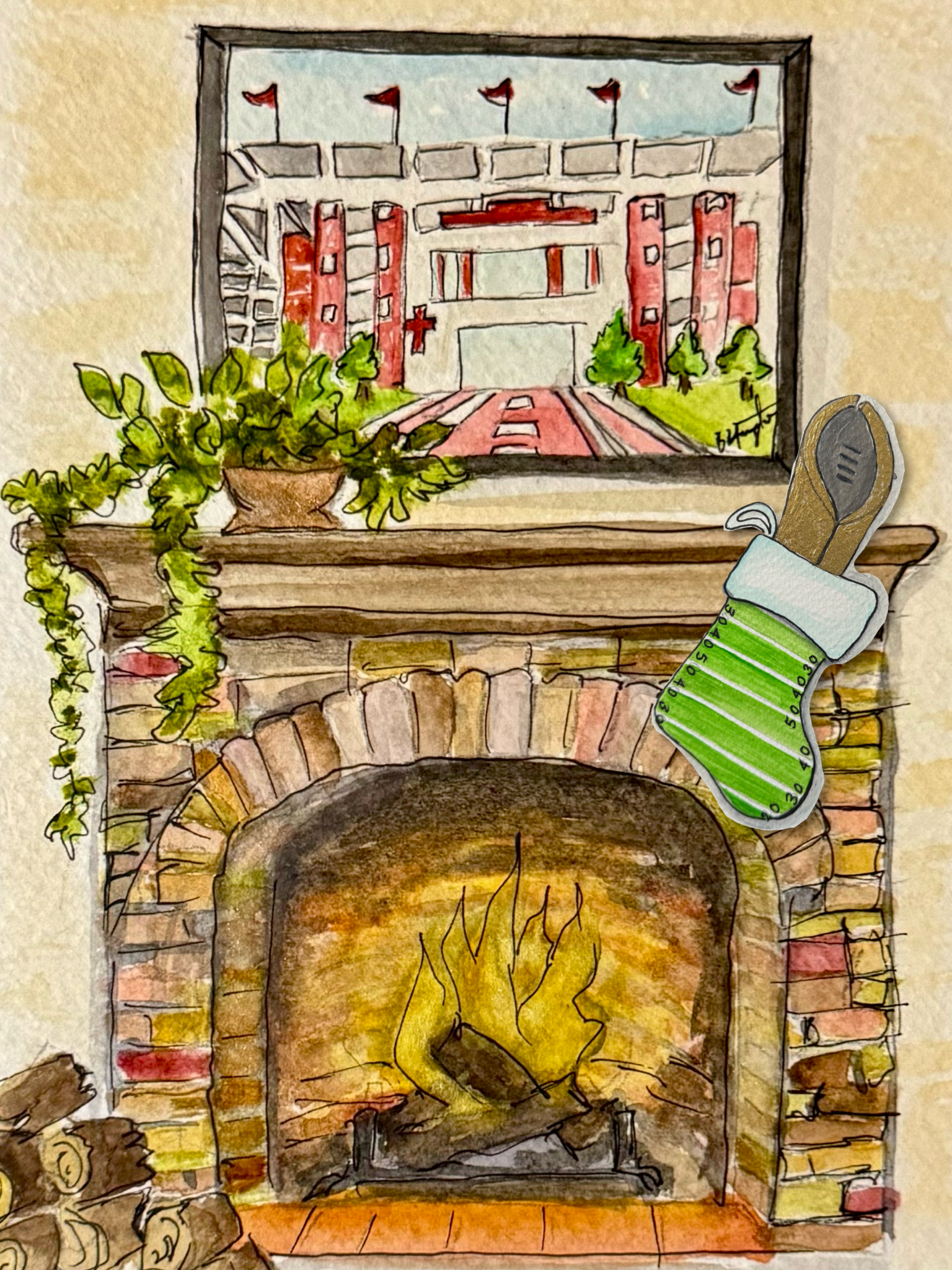 Roll Tidings Fireplace Greeting Cards